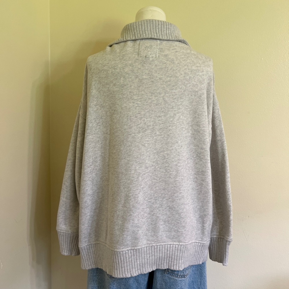 Aerie Womens Quarter Zip Sweatshirt Light Gray Heather Ribbed Trim Size Medium - Picture 2 of 7